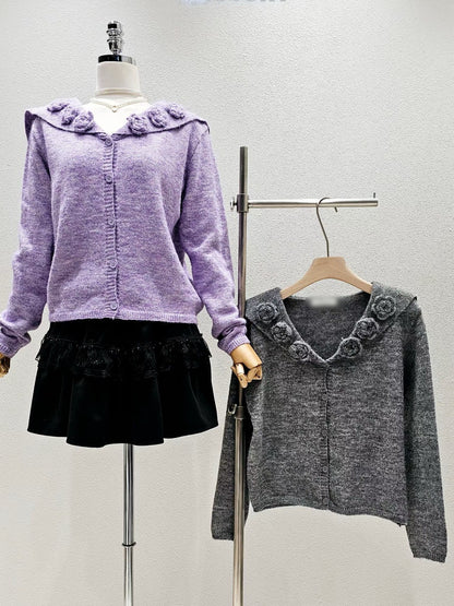 1A116 花朵水手領針織外套