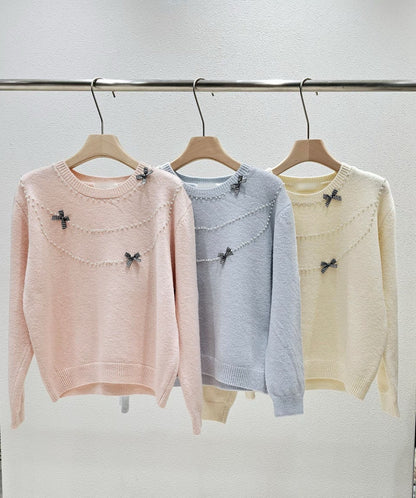 1A114 珍珠格紋蝴蝶結毛衣