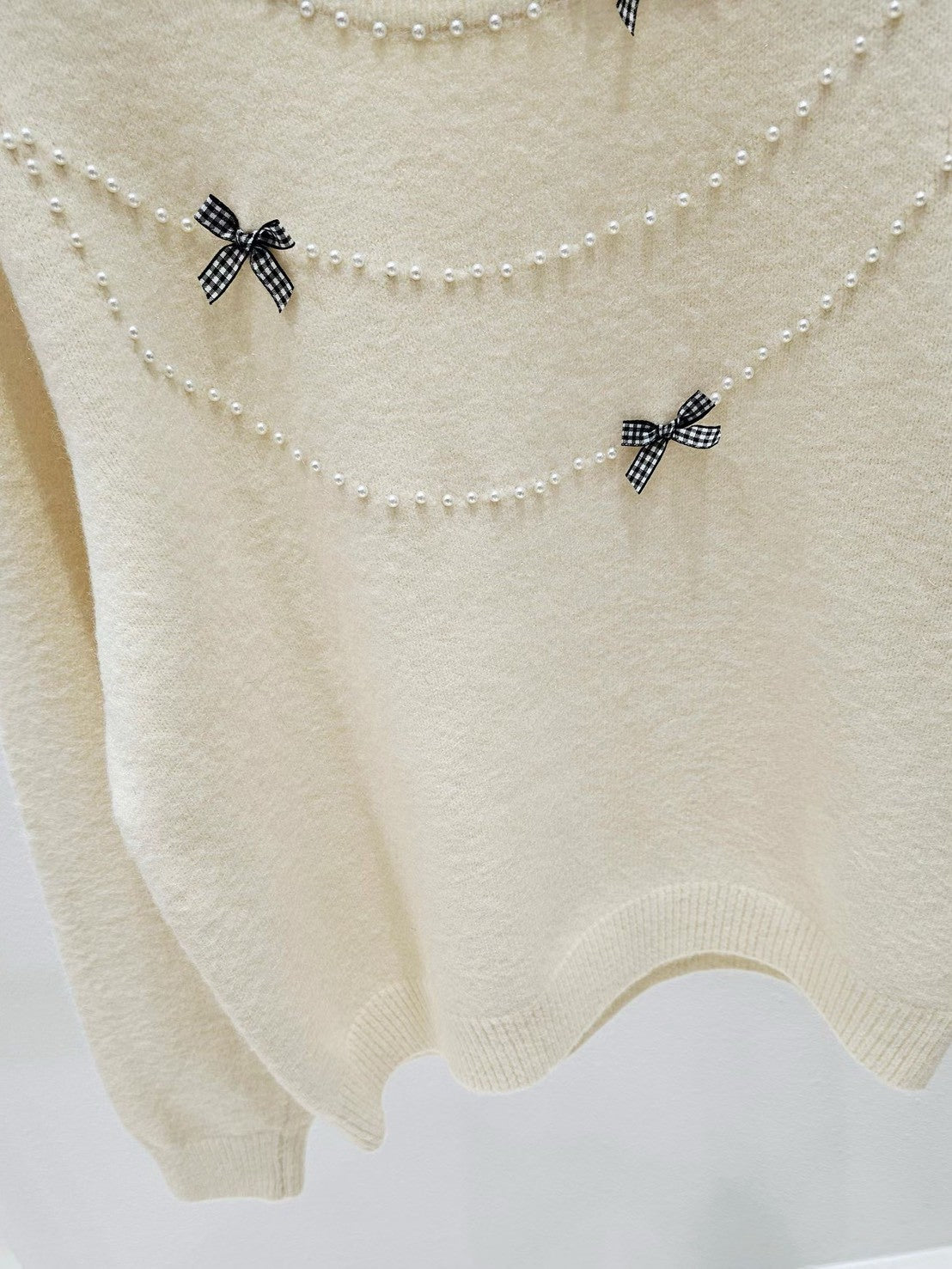 1A114 珍珠格紋蝴蝶結毛衣