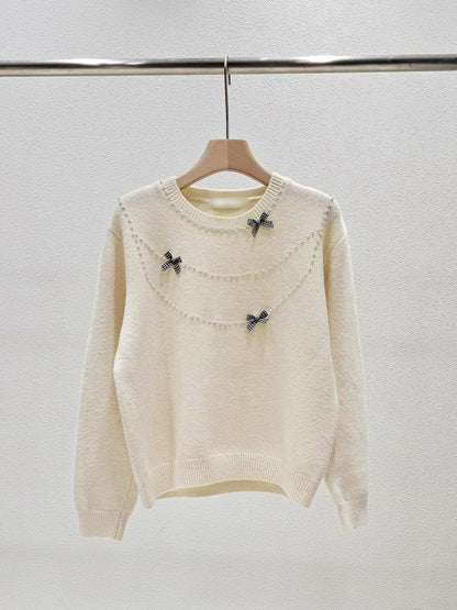 1A114 珍珠格紋蝴蝶結毛衣