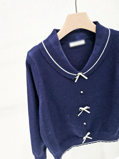 1A112 蝴蝶結小翻領針織衫