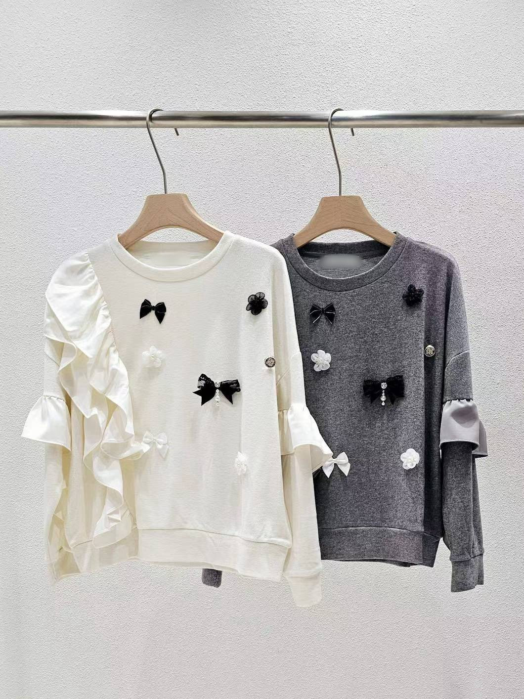 1A111 花朵蝴蝶結荷葉針織衫