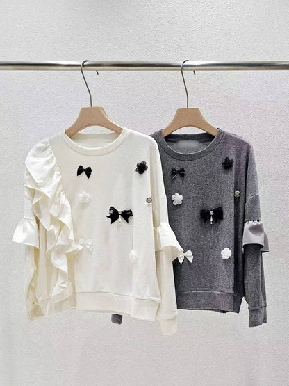 1A111 花朵蝴蝶結荷葉針織衫