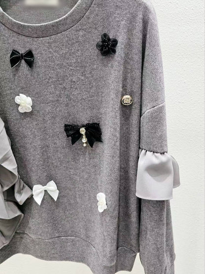 1A111 花朵蝴蝶結荷葉針織衫