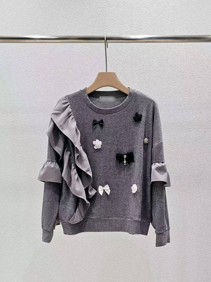 1A111 花朵蝴蝶結荷葉針織衫