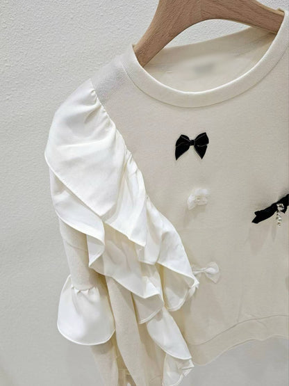 1A111 花朵蝴蝶結荷葉針織衫