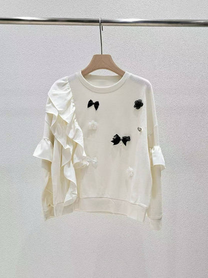 1A111 花朵蝴蝶結荷葉針織衫