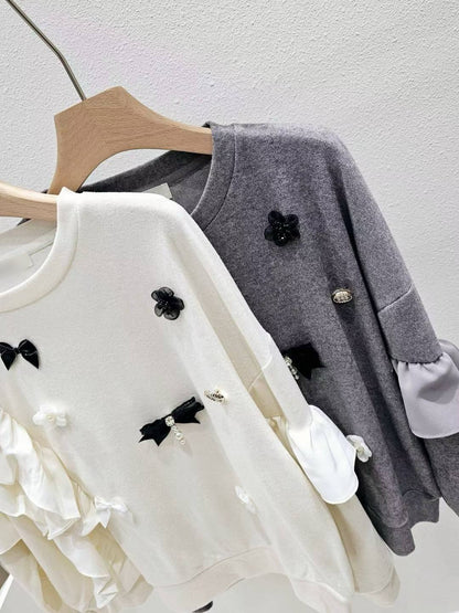 1A111 花朵蝴蝶結荷葉針織衫