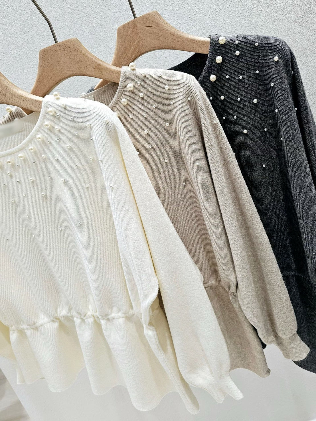 1A107 大小珍珠腰抽繩針織衫