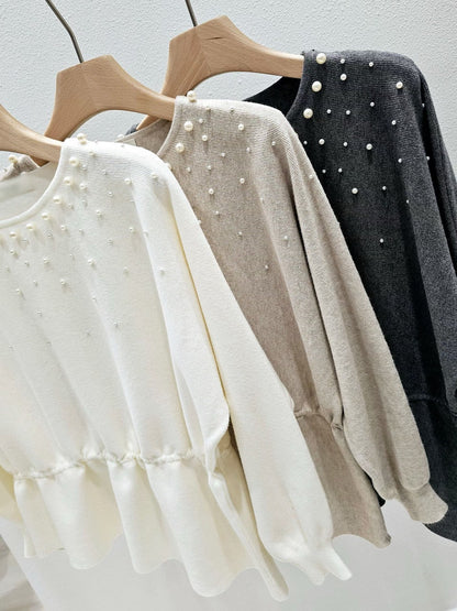 1A107 大小珍珠腰抽繩針織衫