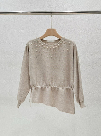 1A107 大小珍珠腰抽繩針織衫
