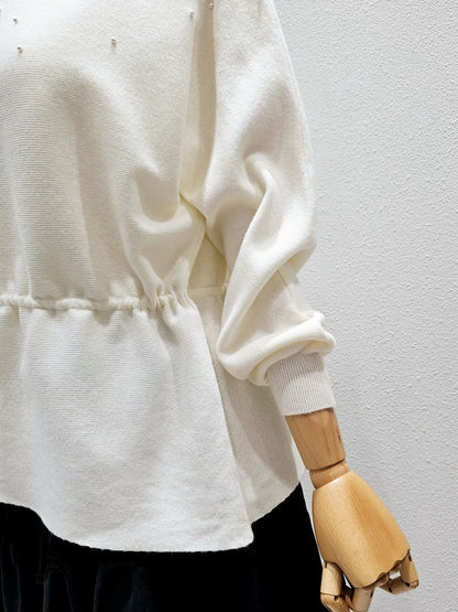 1A107 大小珍珠腰抽繩針織衫