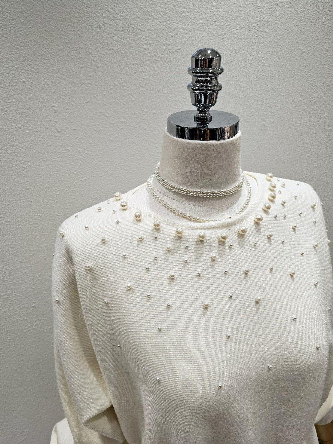 1A107 大小珍珠腰抽繩針織衫