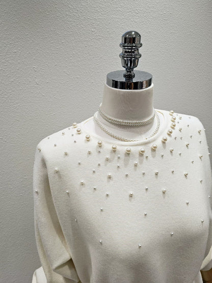 1A107 大小珍珠腰抽繩針織衫