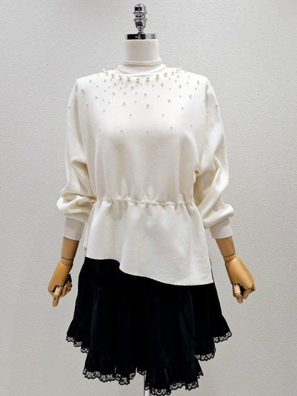 1A107 大小珍珠腰抽繩針織衫