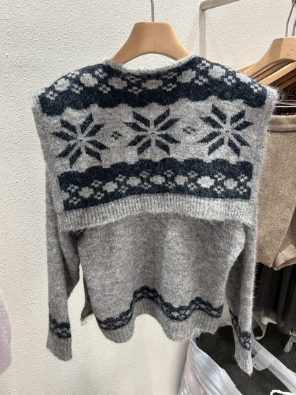 1A115 雪花披肩+v領毛衣