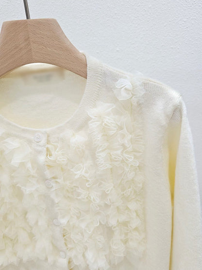 1A106 前襟拚紗質針織外套