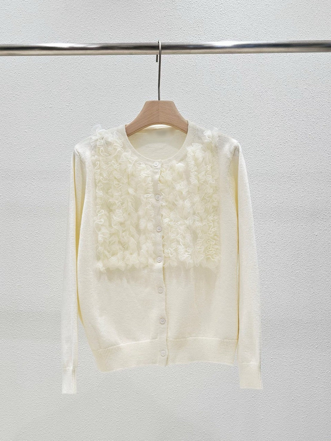 1A106 前襟拚紗質針織外套