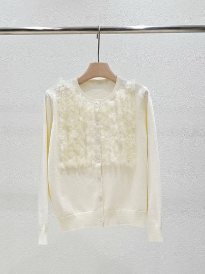 1A106 前襟拚紗質針織外套