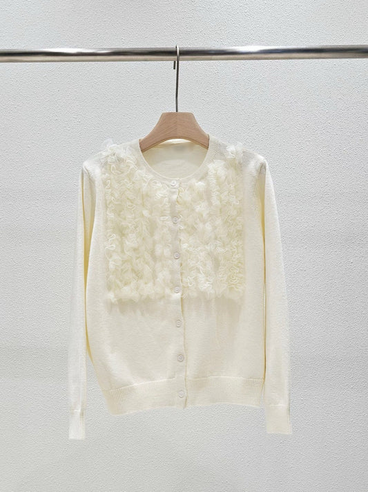 1A106 前襟拚紗質針織外套