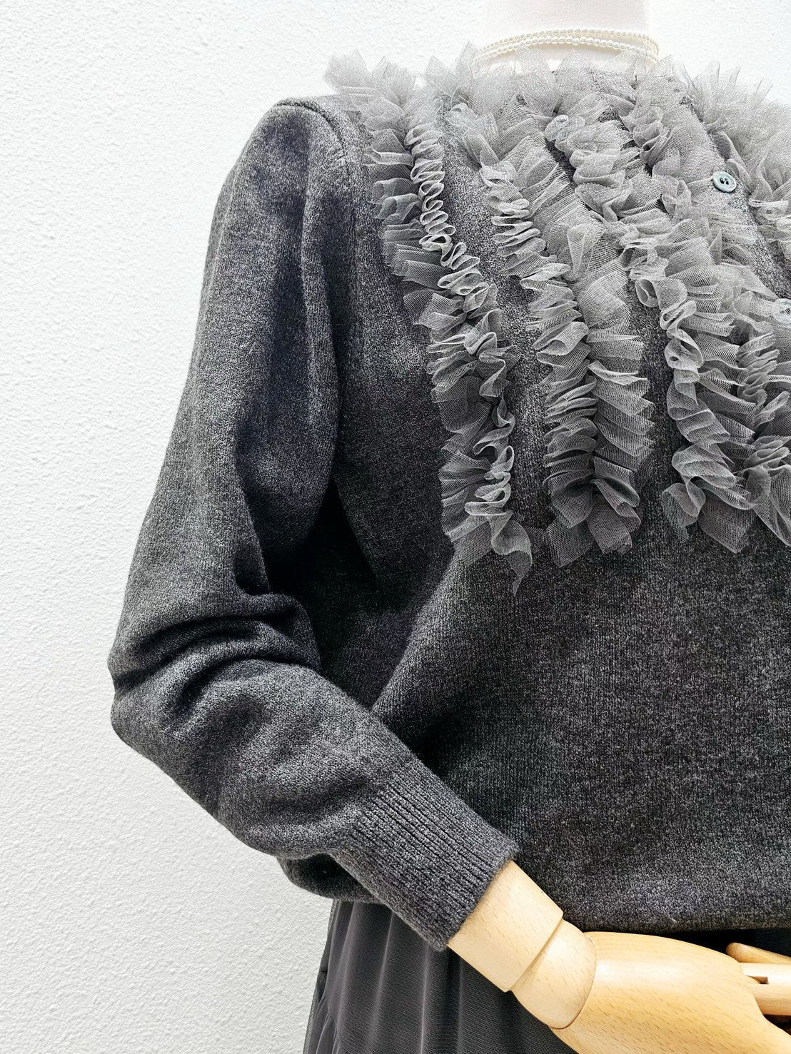 1A106 前襟拚紗質針織外套