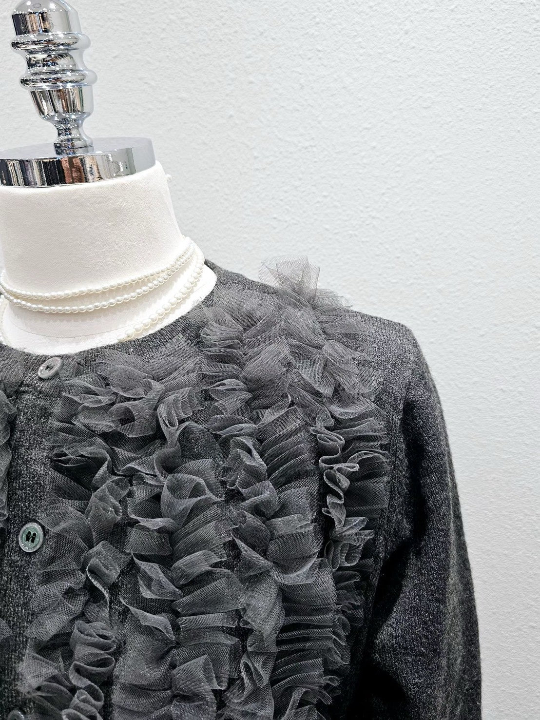 1A106 前襟拚紗質針織外套