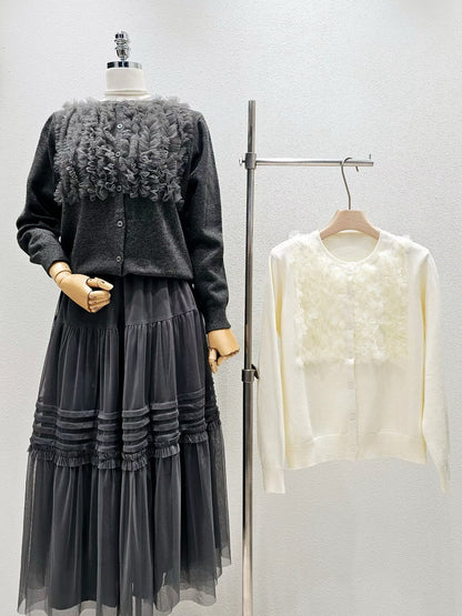 1A106 前襟拚紗質針織外套