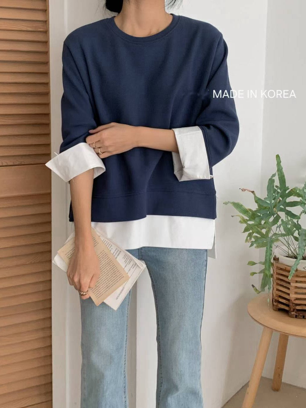 1A216 拚襯衫下擺棉質上衣