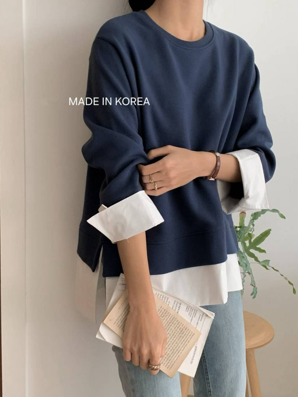 1A216 拚襯衫下擺棉質上衣