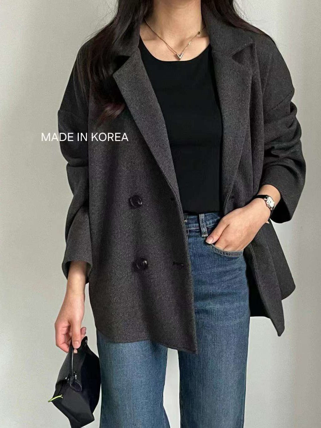 1A212 毛呢人字紋西裝外套