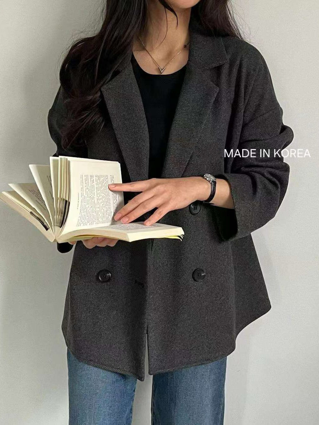 1A212 毛呢人字紋西裝外套