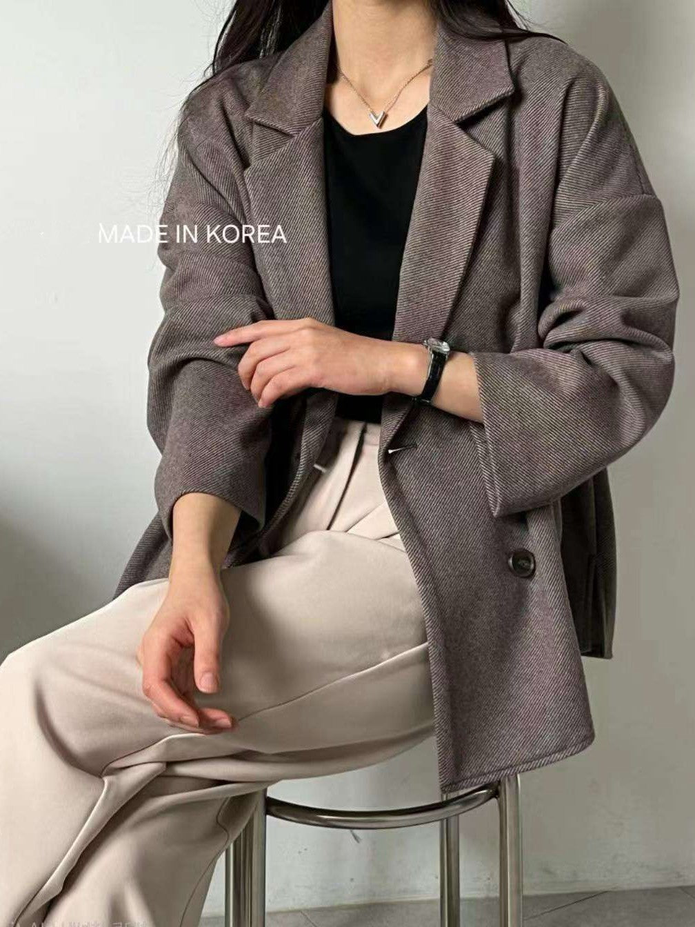 1A212 毛呢人字紋西裝外套