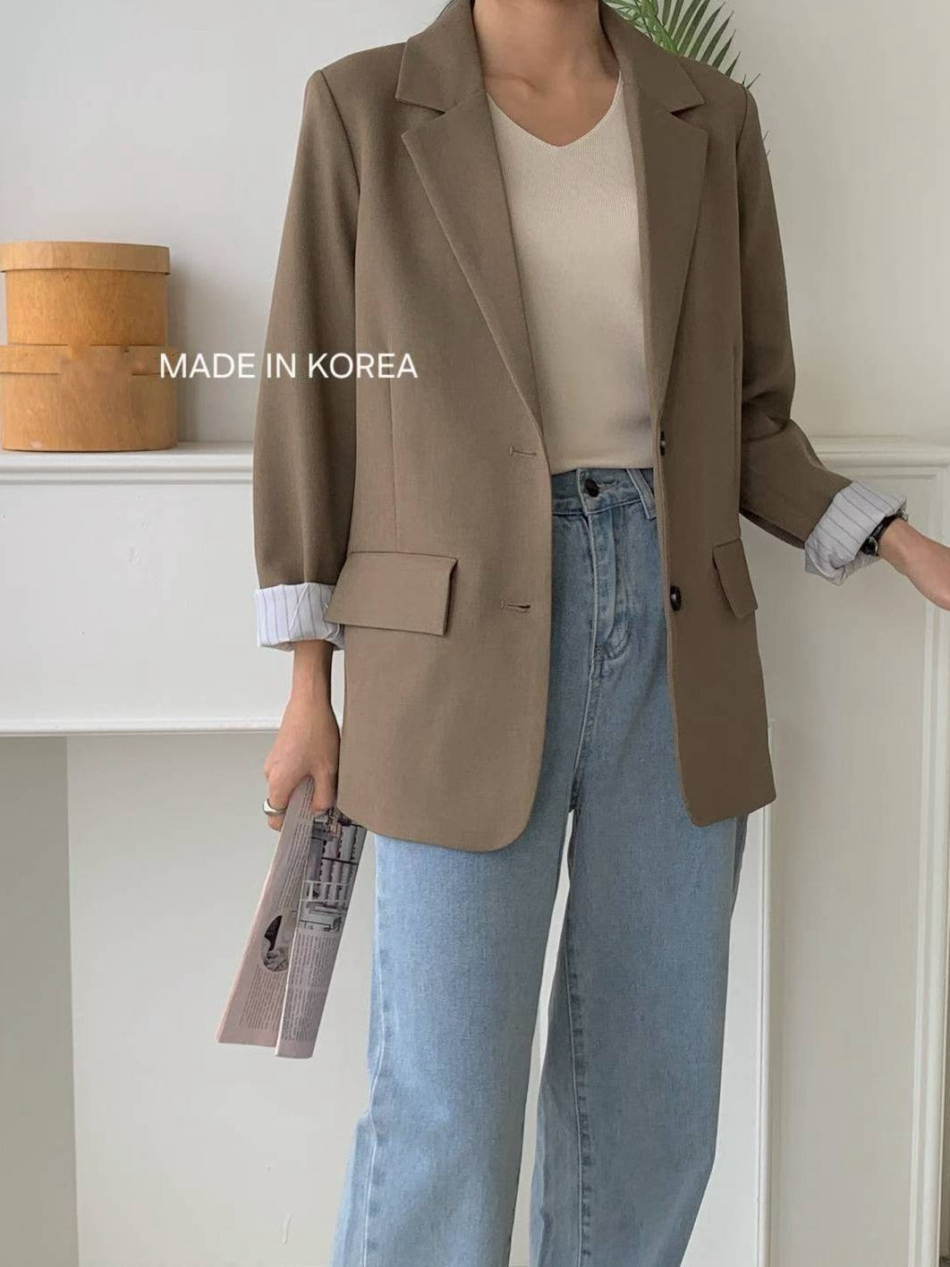 1A214 手袖直紋內裡長版西裝外套