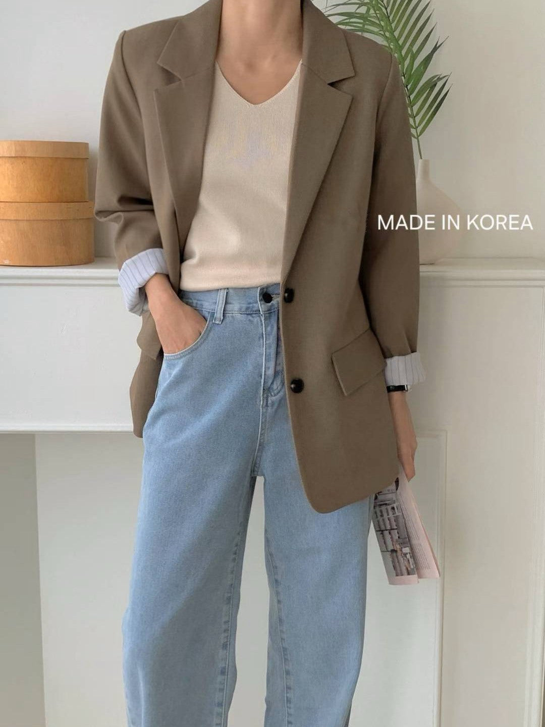 1A214 手袖直紋內裡長版西裝外套