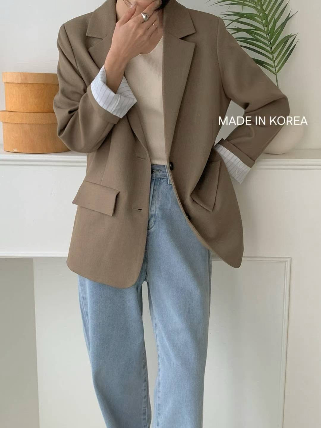 1A214 手袖直紋內裡長版西裝外套