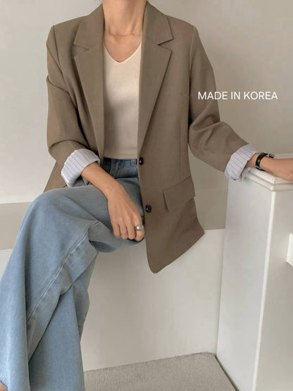 1A214 手袖直紋內裡長版西裝外套