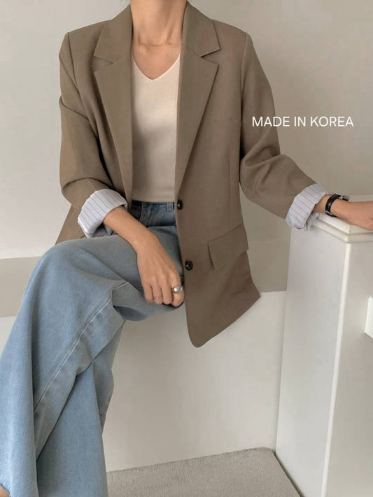 1A214 手袖直紋內裡長版西裝外套