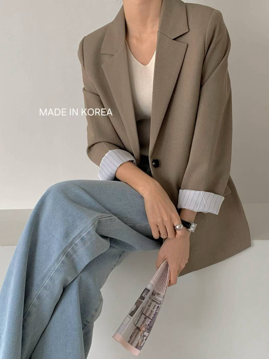 1A214 手袖直紋內裡長版西裝外套