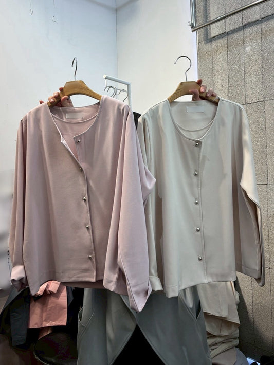 1A207 假兩件排釦雪紡上衣