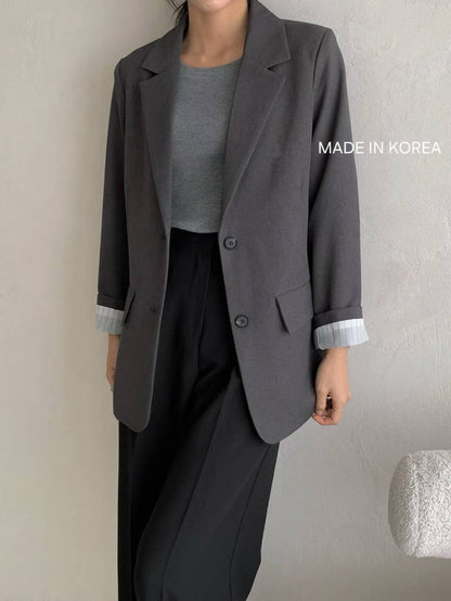 1A214 手袖直紋內裡長版西裝外套