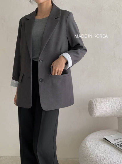 1A214 手袖直紋內裡長版西裝外套