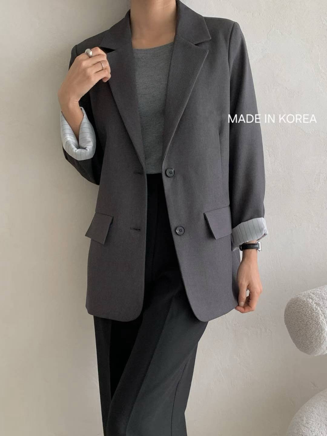 1A214 手袖直紋內裡長版西裝外套