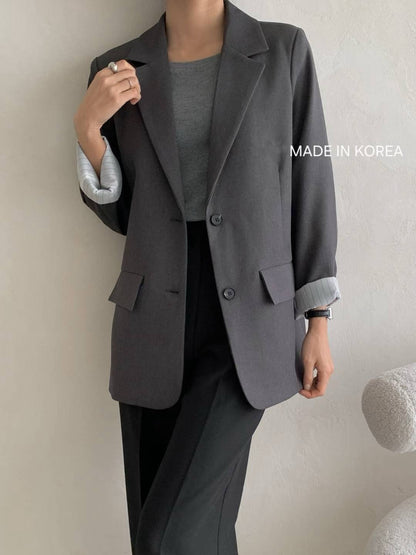 1A214 手袖直紋內裡長版西裝外套