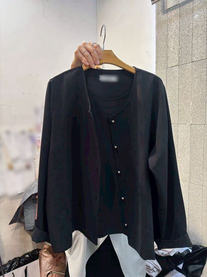 1A207 假兩件排釦雪紡上衣