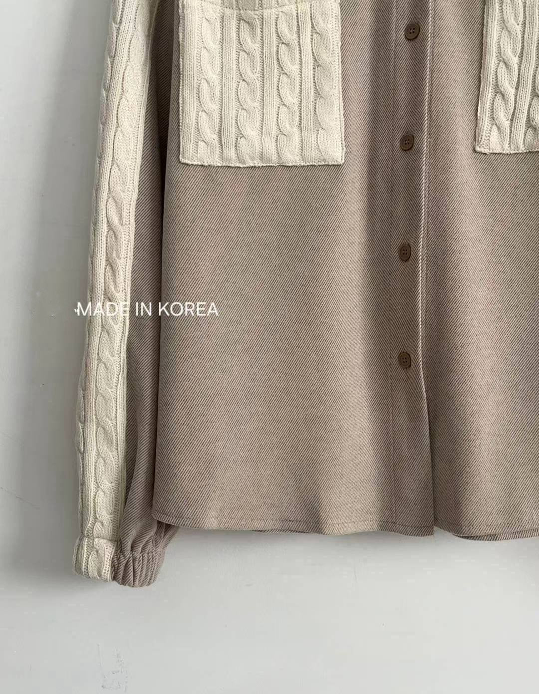 1A201 麻花紋拼接斜紋布襯衫