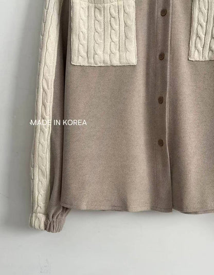 1A201 麻花紋拼接斜紋布襯衫