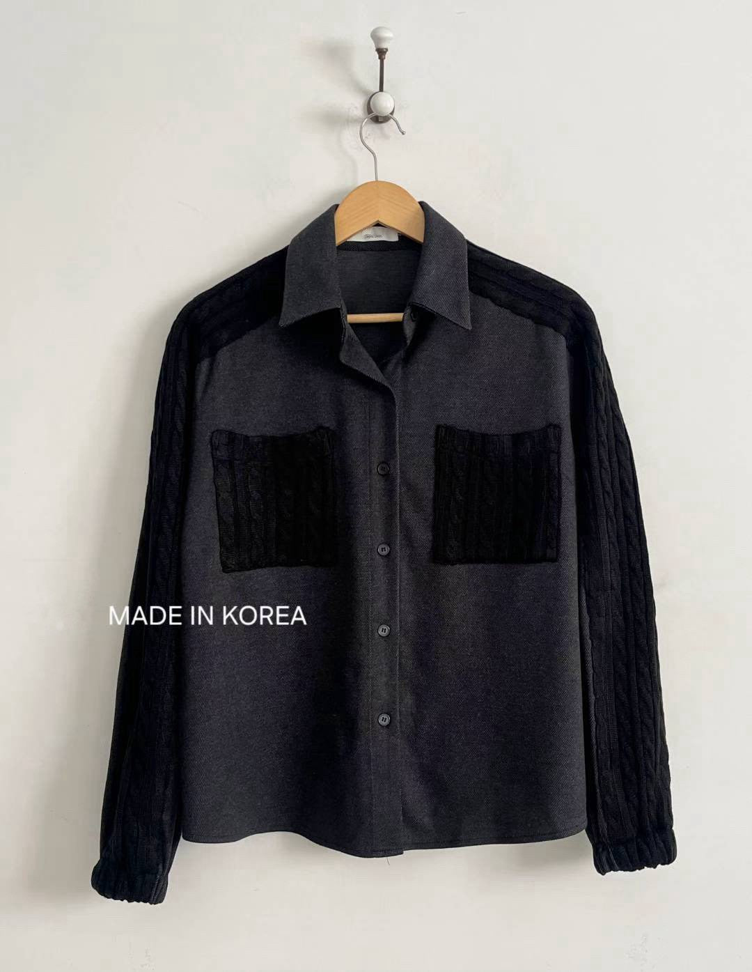 1A201 麻花紋拼接斜紋布襯衫