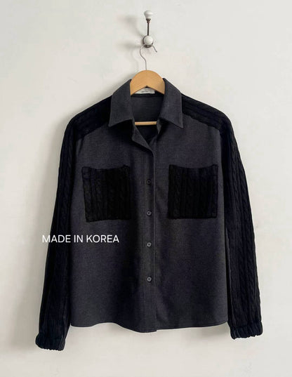 1A201 麻花紋拼接斜紋布襯衫