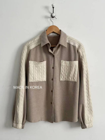 1A201 麻花紋拼接斜紋布襯衫