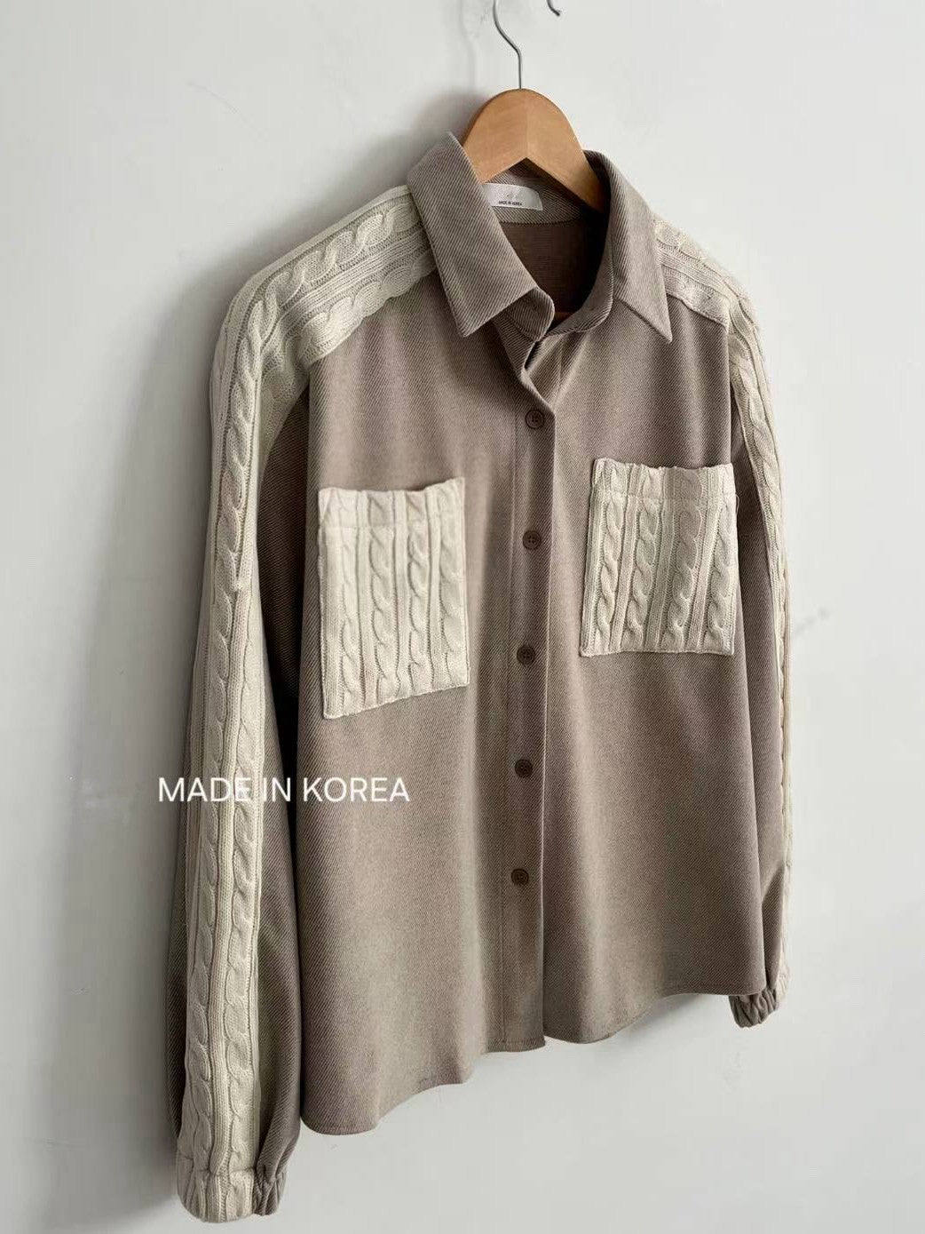 1A201 麻花紋拼接斜紋布襯衫